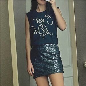 Free People Backstage gunmetal gray sequin skirt